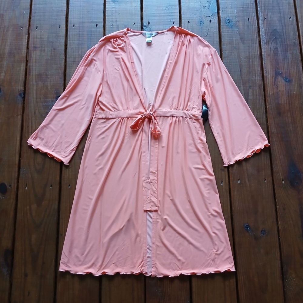 NWT size S sherbert peach orange open tie front lounge robe cover-up